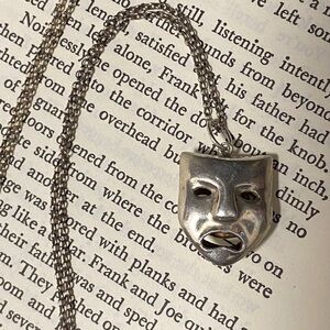 🩶TRADED🩶Artisan Sterling Silver TRAGEDY COMEDY Drama Mask Pendant Necklace